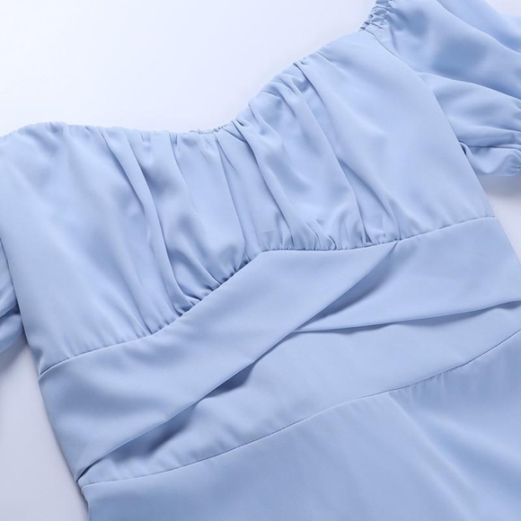 Light Blue Off Shoulder Midi Dress | Puff Sleeve Fairytale Vibes - Picture 8 of 12